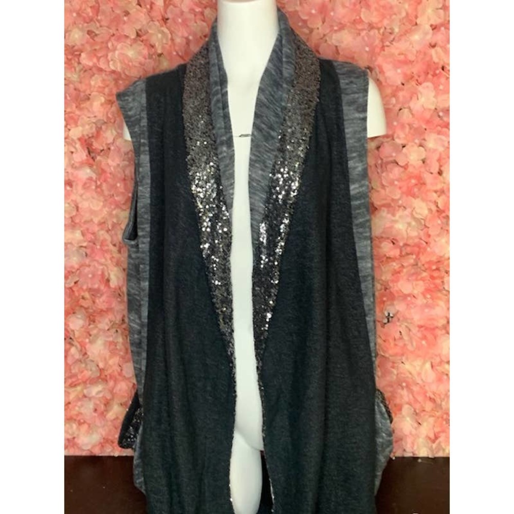 Juicy Couture Gray Sequined Long Vest Large